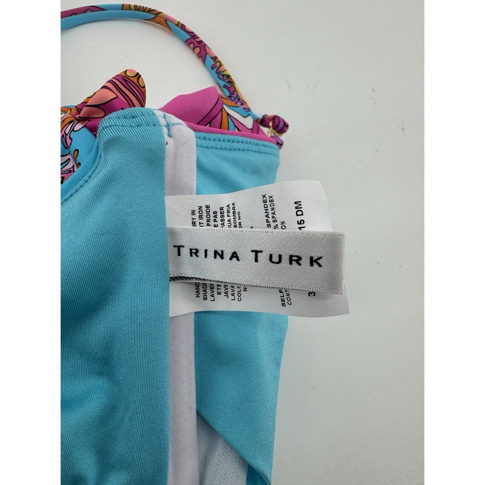 Trina Turk Tankini Top Only, Size 8, Pads, Gold Hardware Aqua Multi Color - Picture 3 of 8